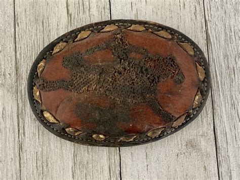 Rare Vintage Tony Lama Leather Belt Buckle Style 802 Gem