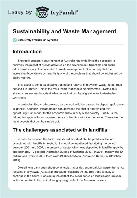 Sustainability And Waste Management 1362 Words Essay Example