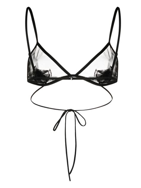 Nensi Dojaka Flower Appliqué Triangle Bra Black Farfetch