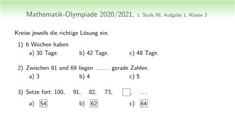 Ni Mathematik Olympiade Grundschule Multiple Choice