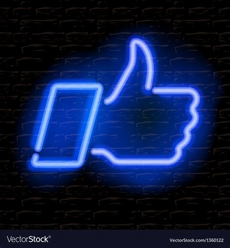 Neon Thumbs Up Symbol On Brick Wall Background Vector Image