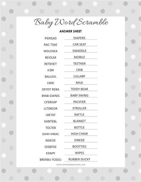 Free Baby Word Scramble And Answers Printable