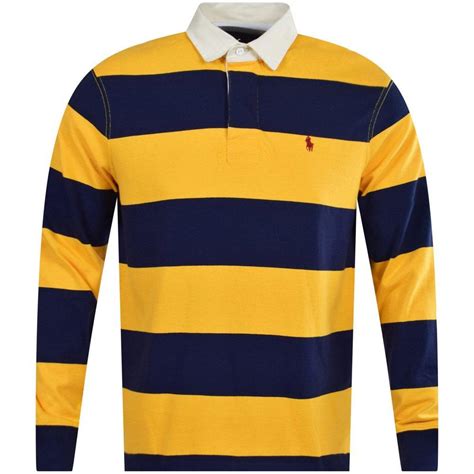 Polo Ralph Lauren Blueyellow Stripe Rugby Polo Shirt In Metallic For