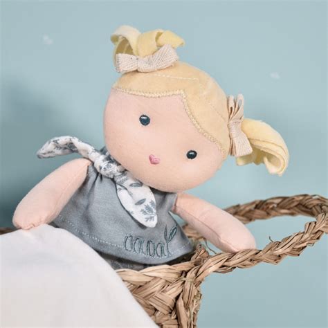 Poup E De Chiffon Joliflores Bleuette Avec Son Doudou Coton Bio Jolijou