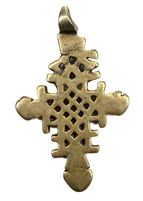 Ethiopian Coptic Cross Pendant Brass African Old Gem