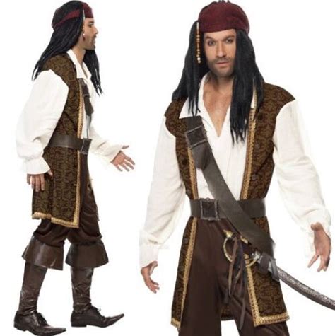 Mens High Seas Caribbean Pirate Fancy Dress Costume Mens Jack Outfit