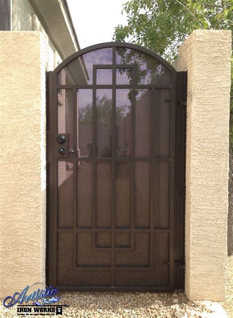 Arched Wrought Iron Gate With Linear Design Metal Gates Wrought Iron