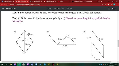 Zad Oblicz Obw D I Pole Narysowanych Figur Obw D To Suma D Ugo Ci