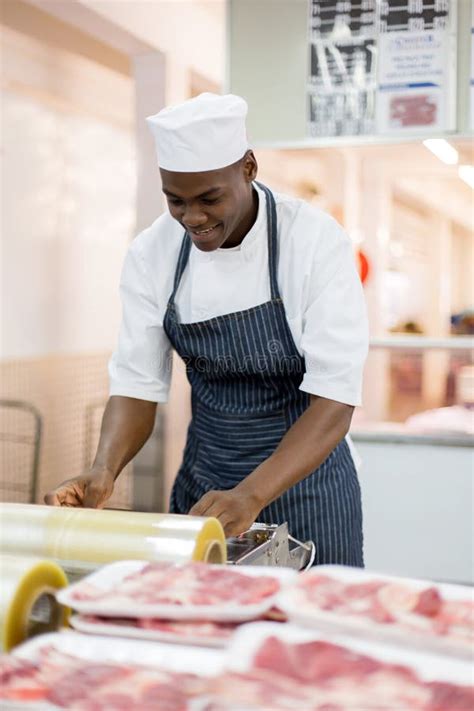 Butcher Wrapping Meat Stock Photo Image Of Meat Food