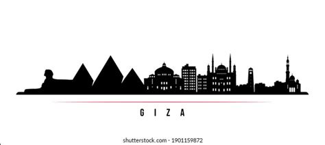 Giza Skyline Horizontal Banner Black White Stock Vector Royalty Free