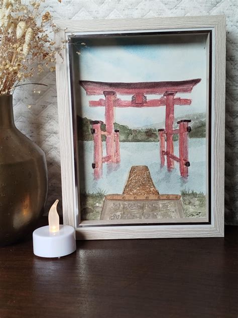 torii gate painting original watercolor  unique piece inspired