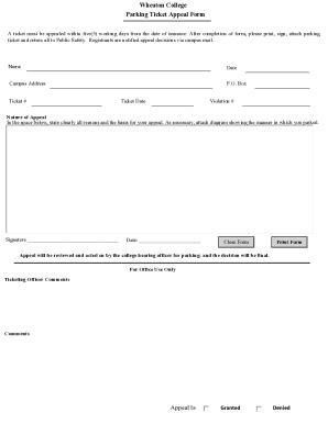 Fillable Online Wheaton College Parking Ticket Appeal Form Fax Email