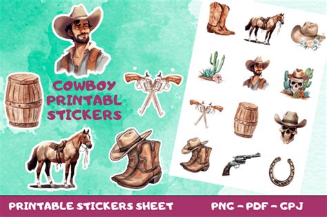 1 Cowboy Printable Stickers Designs & Graphics