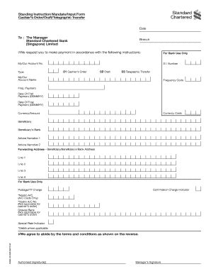 Fillable Online Standing Instruction Mandate Input Form Cashier Order