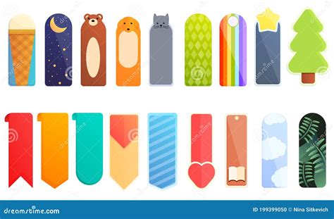 Bookmark Icons Set, Cartoon Style Stock Vector - Illustration of poetry, advertising: 199399050