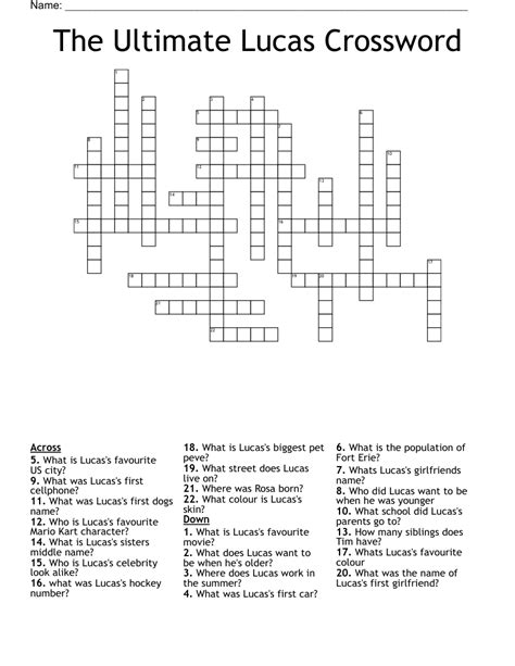 The Ultimate Lucas Crossword Wordmint