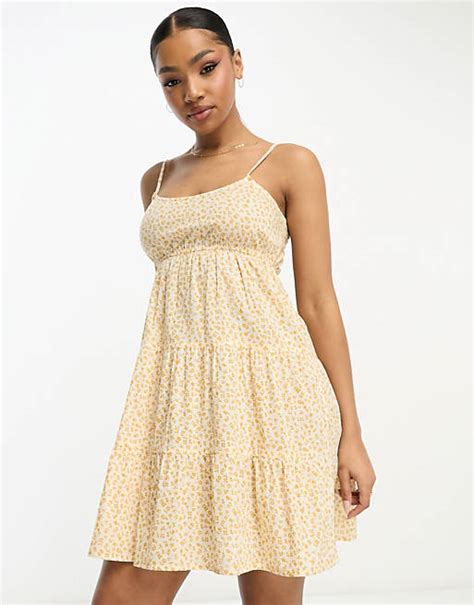 Wednesdays Girl Ditsy Tiered Cami Mini Dress In Yellow Asos