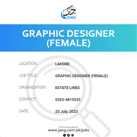 Graphic Designer Female Job Estate Lines Jobs In Lahore 68179