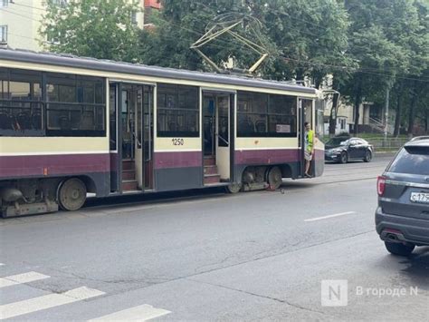 Трамваи встали на улице Белинского в Нижнем Новгороде