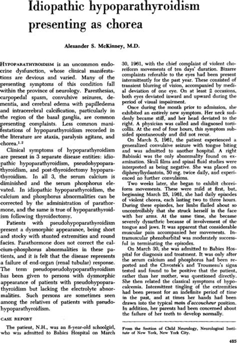 Idiopathic Hypoparathyroidism Presenting As Chorea Neurology