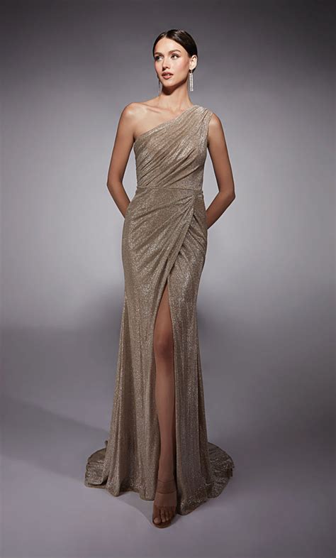 Formal Dress 27763 Long One Shoulder Straight Closed Back Alyce