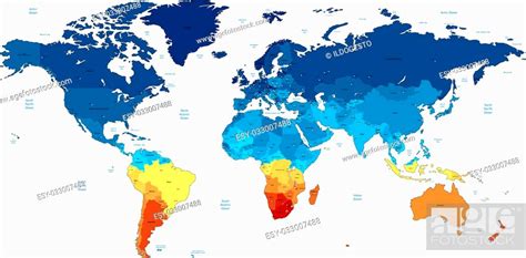 Detailed Vector World Map Of Blue And Yellow Colors Names Stock Vector Vector And Low Budget