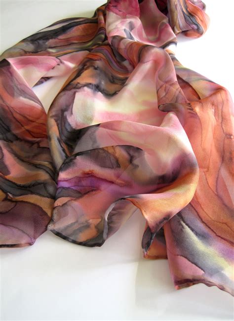 Hand Painted Silk Scarf Orchids Chiffon Scarf Etsy Hand Painted