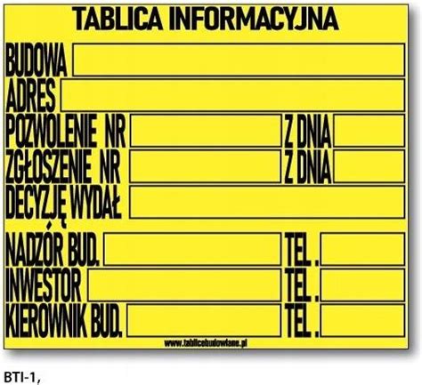 BUDOWLANA TABLICA INFORMACYJNA BTI 1 70X60CM BTI1 Ceny I Opinie