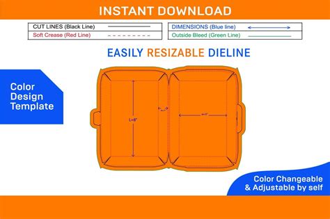 Food Box Lunch Box Dieline Template And 3d Box Design Color Design