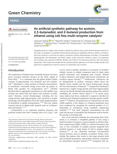 Pdf An Artificial Synthetic Pathway For Acetoin 23 Butanediol And