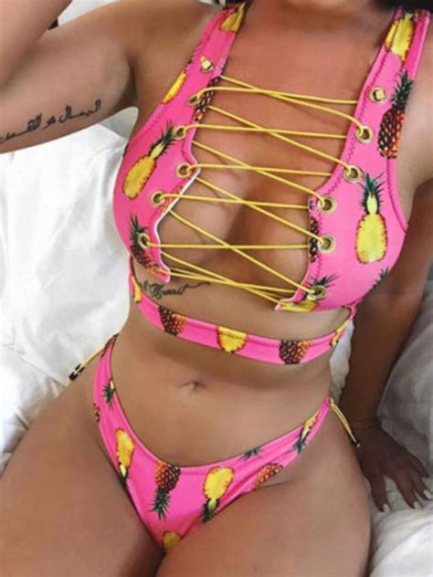 Women Bandage Swimsuit Printed Beach Wear Sexy Two Pieces Bikini Set Low Waist Bathing Suit