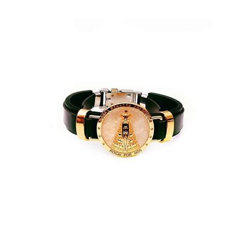 Pulseira Masculina Medalha Nossa Senhora Aparecida Couro Sint Shopee