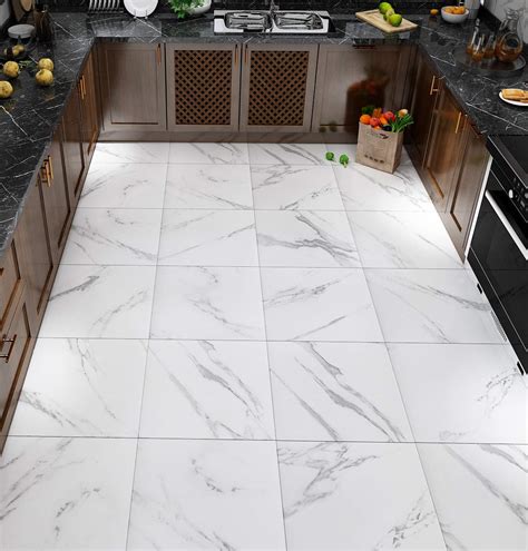 Livelynine 32-Pack White Peel and Stick Floor Tile Marble 12X12 Inch ...