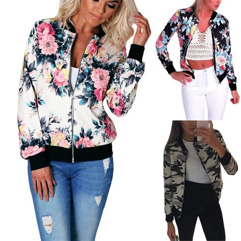 Floral Print Zipper Bomber Jacket Bellechic