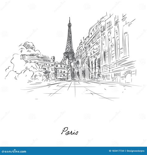 Beautiful Paris City Sketch Painted with Pencil on Paper Stock Vector ...