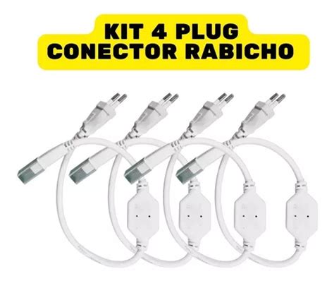 Kit 4 Conector Plug Tomada Fonte Rabicho Mangueira Led Chata Cor Da Luz