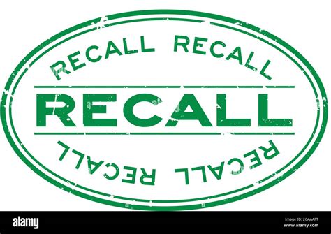 Grunge Green Recall Word Oval Rubber Seal Stamp On White Background