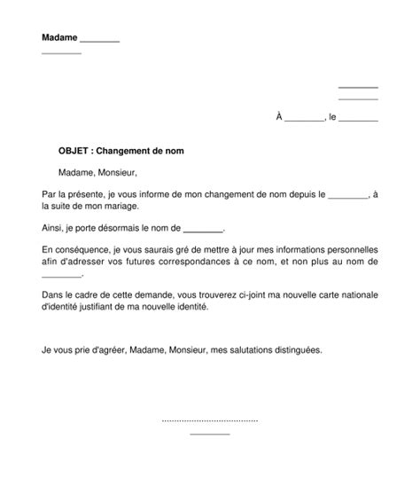 Lettre Informant D Un Changement De Nom Mod Le