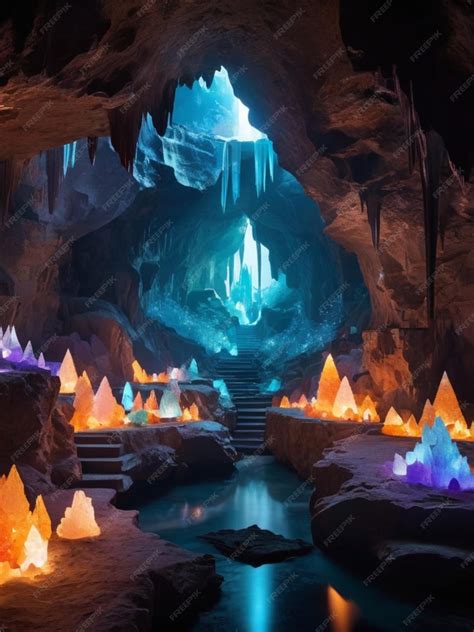 Premium Photo Underground Caverns Filled With Glowing Crystals