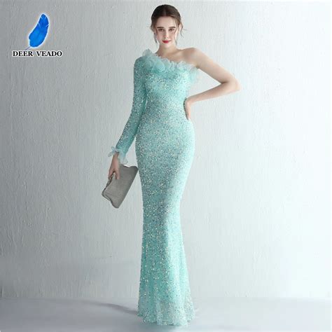 Deerveado Mint Green Sequins Evening Dress For Women Elegant One