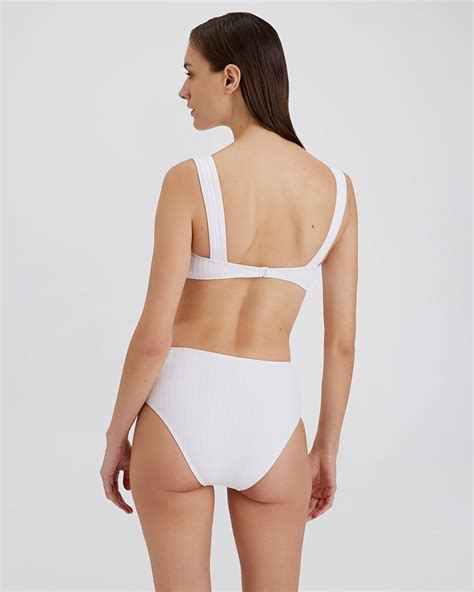 The Lilo Ribbed Bikini Bottom In Marshmallow Solid And Striped