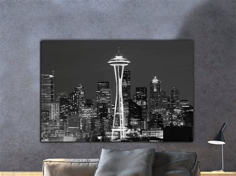 Seattle Skyline Black & White Canvas Art | Holy Cow Canvas