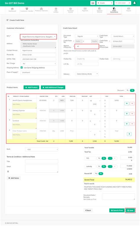 How To Create Credit Note Sales Return 100 Free Gst Billing