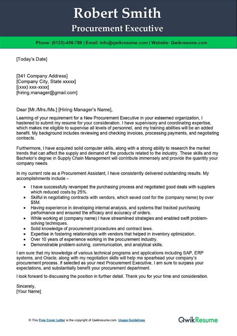 Procurement Executive Cover Letter Examples QwikResume