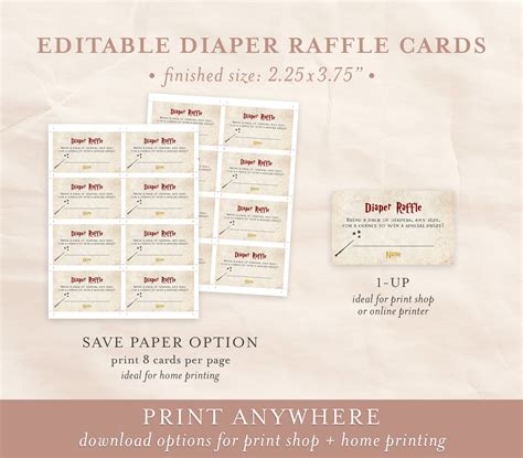 Printable Diaper Raffle Card Template Diaper Raffle Ticket Etsy