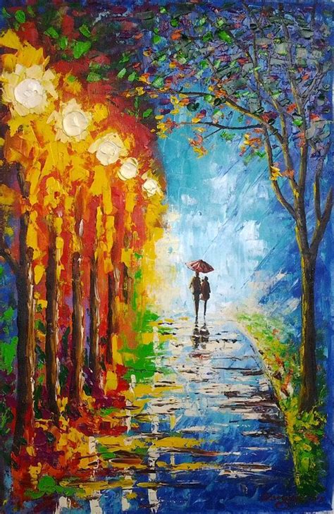 Walking in the Rain Paintings | Original Painting Walk In The Rain ...