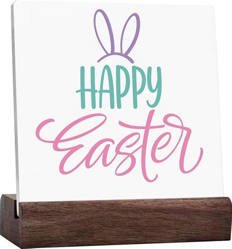 Rustic Easter Office Desk Decor Ceramic Table Sign Cute Happy Easter