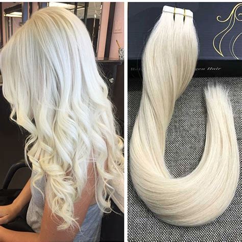 Solid Color Platinum Blonde Tape In Hair Extensions Real Human Hair Pu