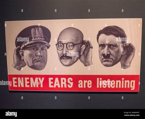 Enemy Ears Are Listening Wwii Poster Depicting Leaders Mussolini