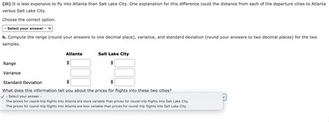 Solved The Following Table Displays Round Trip Flight Prices Chegg